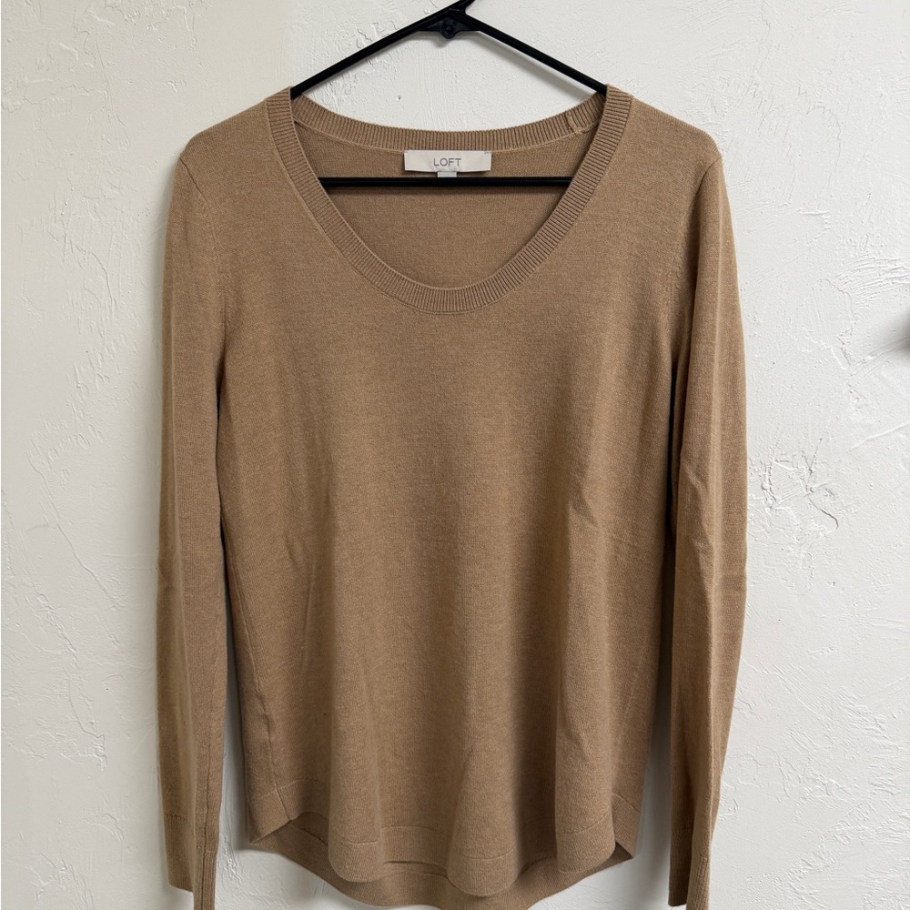 LOFT Tan Scoop Neck Knit Top